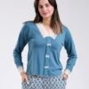 Rose Miss Pyjama haut dentelle nœuds et pantalon imprimé – Réf 18701 – Bleu pétrole
