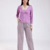 Rose Miss Pyjama haut dentelle nœuds et pantalon imprimé – Réf 18701 – Mauve