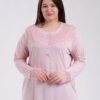 Rose Miss Robe de nuit longue dentelle imprimé coeurs – Réf 18705 – Rose