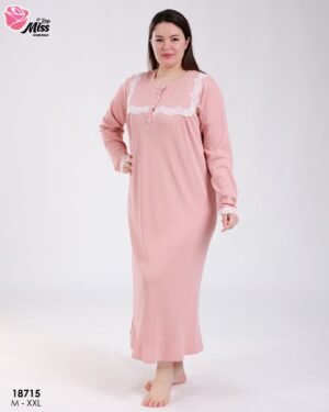 Rose Miss Robe de nuit longue dentelle – Réf 18715 – Rose