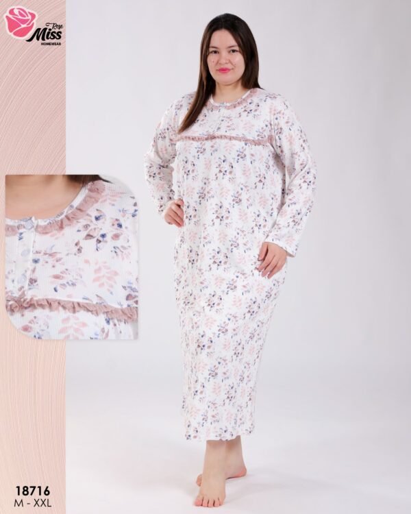 Rose Miss Robe de nuit longue fleurie – Réf 18716 – Rose et blanc