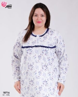 Rose Miss Robe de nuit longue fleurie – Réf 18716 – Bleu et blanc