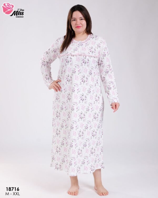 Rose Miss Robe de nuit longue fleurie – Réf 18716 – Rose clair et blanc