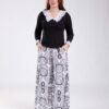 Rose Miss Ensemble haut dentelle et pantalon large imprimé – Réf 18720 – Noir