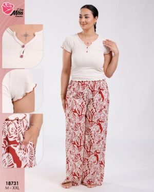 Rose Miss Ensemble t-shirt et pantalon large imprimé – Réf 18731 – Brique