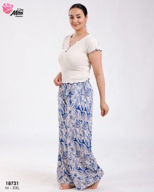 Rose Miss Ensemble t-shirt et pantalon large imprimé – Réf 18731 – Bleu