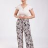 Rose Miss Ensemble t-shirt et pantalon large imprimé – Réf 18731 – Noir et beige