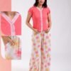 Rose Miss Ensemble haut dentelle et pantalon large imprimé – Réf 18734 – Corail