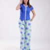 Rose Miss Ensemble haut dentelle et pantalon large imprimé – Réf 18734 – Bleu roi