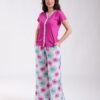 Rose Miss Ensemble haut dentelle et pantalon large imprimé – Réf 18734 – Fuchsia