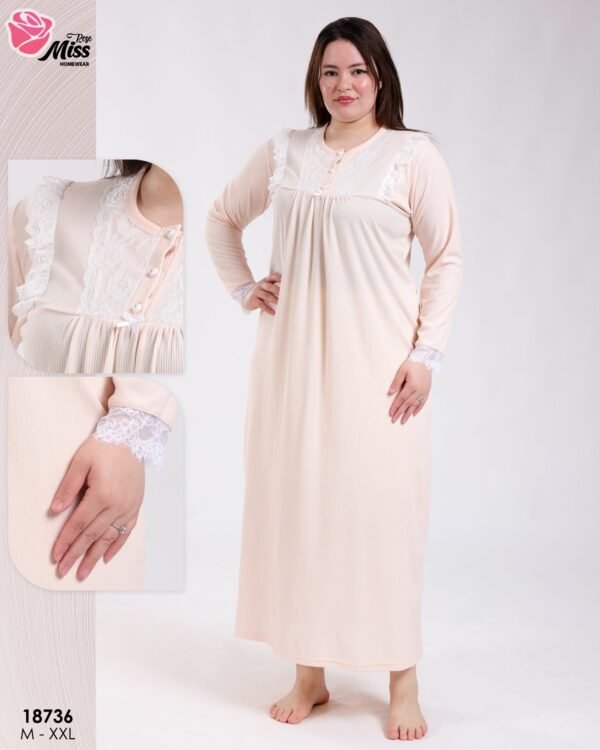 Rose Miss Robe de nuit longue dentelle – Réf 18736 – Pêche