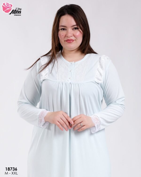 Rose Miss Robe de nuit longue dentelle – Réf 18736 – Bleu ciel