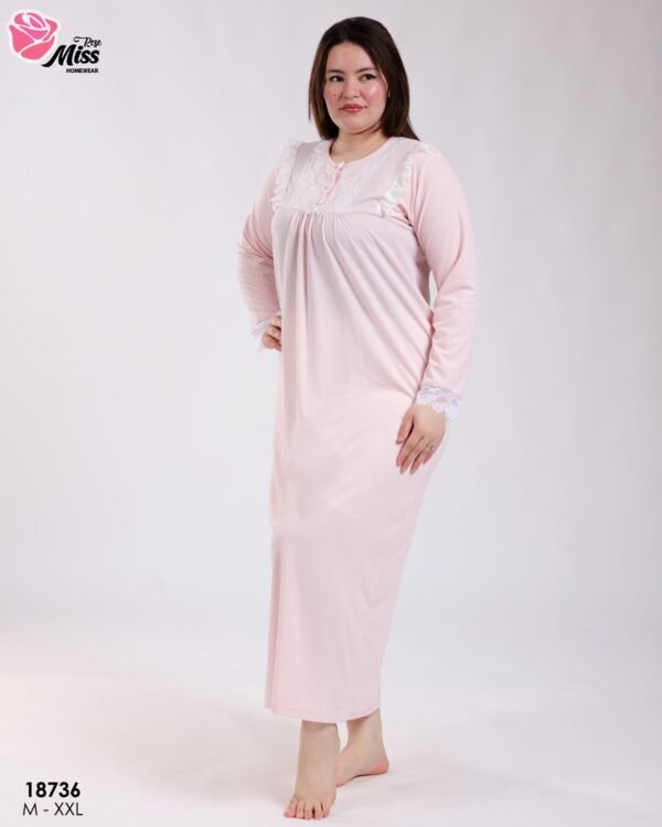Rose Miss Robe de nuit longue dentelle – Réf 18736 – Rose