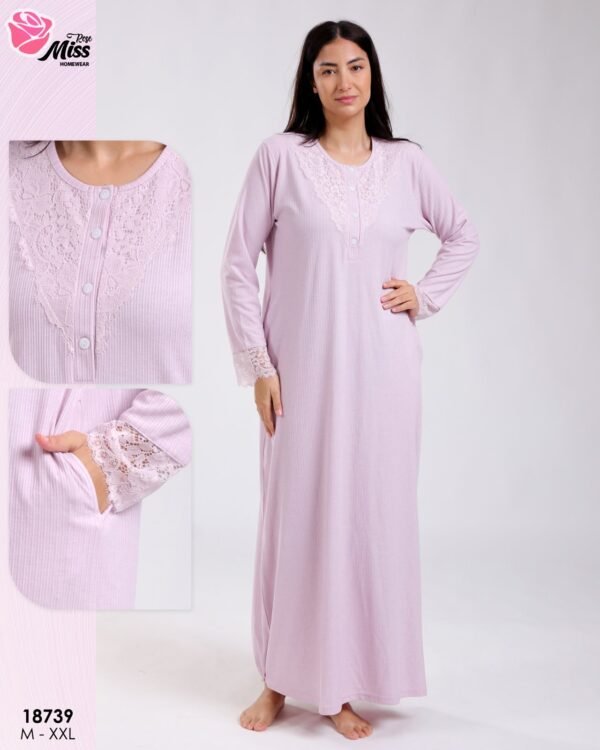 Rose Miss Robe de nuit longue dentelle – Réf 18739 – Lilas