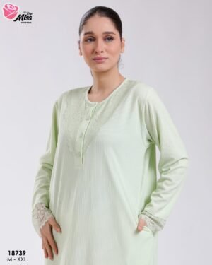 Rose Miss Robe de nuit longue dentelle – Réf 18739 – Vert pâle