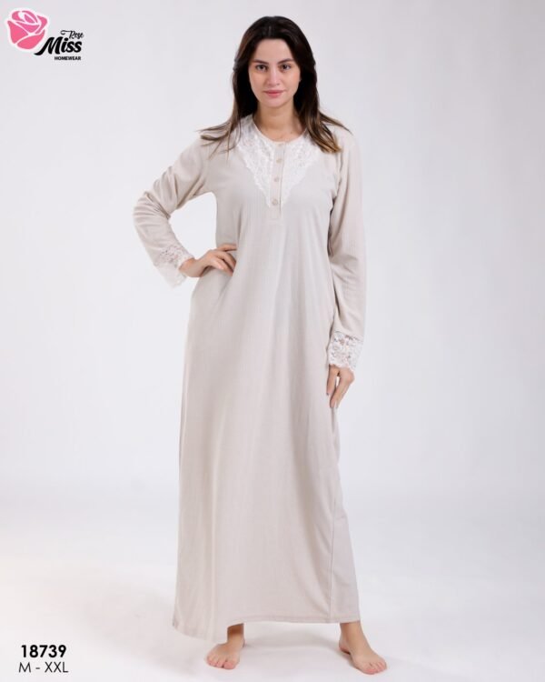 Rose Miss Robe de nuit longue dentelle – Réf 18739 – Beige