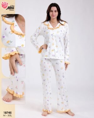 Rose Miss Pyjama fleuri col volants avec débardeur – Réf 18745 – Jaune