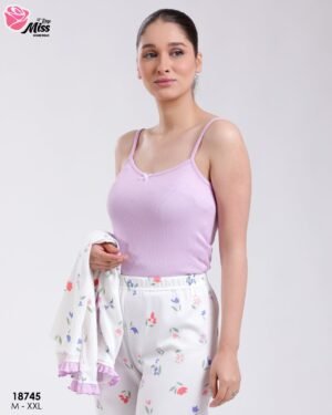 Rose Miss Pyjama fleuri col volants avec débardeur – Réf 18745 – Lilas