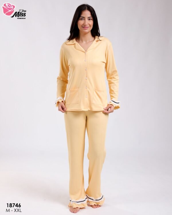 Rose Miss Pyjama boutonné volants passepoil – Réf 18746 – Jaune