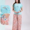 Rose Miss Ensemble t-shirt brodé et pantalon large fleuri – Réf 18748 – Turquoise clair