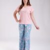 Rose Miss Ensemble t-shirt brodé et pantalon large fleuri – Réf 18748 – Rose