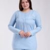 Rose Miss Pyjama côtelé dentelle grande taille – Réf 18752 – Bleu ciel