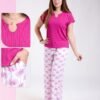 Rose Miss Ensemble t-shirt côtelé et pantalon large fleuri – Réf 18757 – Fuchsia