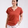 Rose Miss Ensemble t-shirt côtelé et pantalon large fleuri – Réf 18757 – Brique