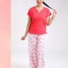 Rose Miss Ensemble t-shirt côtelé et pantalon large fleuri – Réf 18757 – Corail