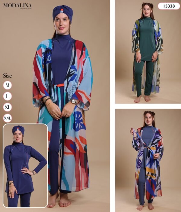 Modalina Burkini avec kimono – Réf 15328 – Couleurs assorties Modalina Burkini avec kimono – Réf 15328 – Couleurs assorties