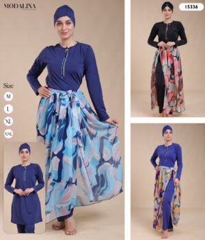 Modalina Burkini avec paréo – Réf 15336 – Couleurs assorties Modalina Burkini avec paréo – Réf 15336 – Couleurs assorties