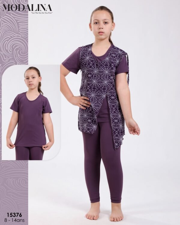 Modalina Burkini fille – Réf 15376 – Prune