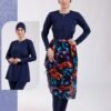 Modalina Burkini avec paréo – Réf 15403 – Bleu marine rouge