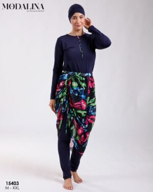 Modalina Burkini avec paréo – Réf 15403 – Bleu marine vert