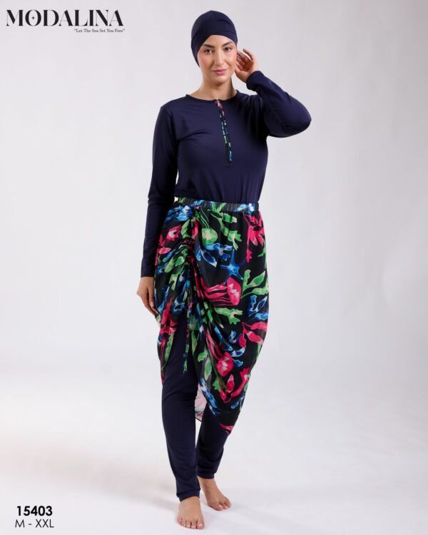 Modalina Burkini avec paréo – Réf 15403 – Bleu marine vert