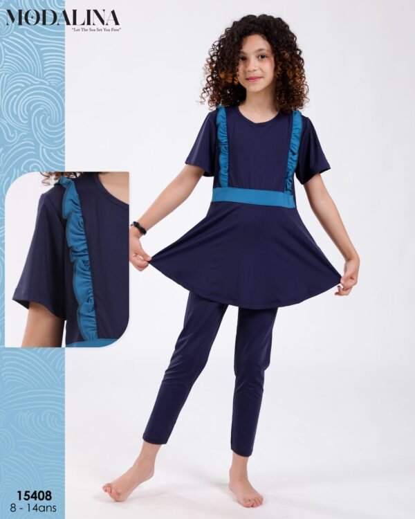 Modalina Burkini fille – Réf 15408 – Marine turquoise