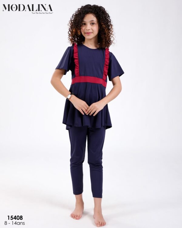 Modalina Burkini fille – Réf 15408 – Marine rouge
