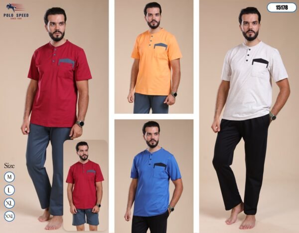 Polo Speed Pyjama homme 3 pièces avec short – Réf 15178 – Couleurs assorties