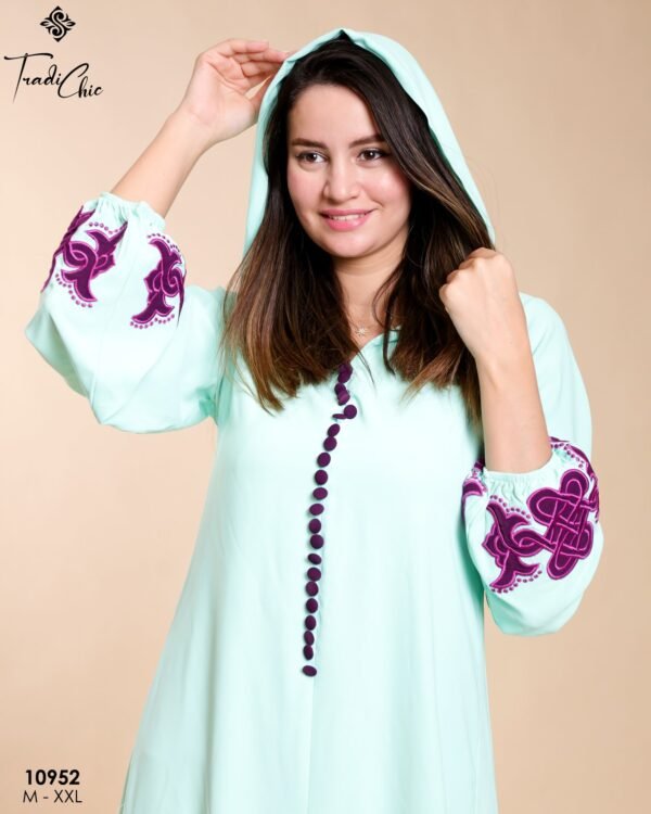 Tradi Chic Djellaba à capuche – Réf 10952 – Vert d'eau