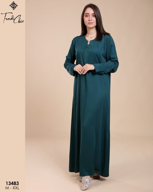 Tradi Chic Caftan d'intérieur – Réf 13483 – Vert pétrole