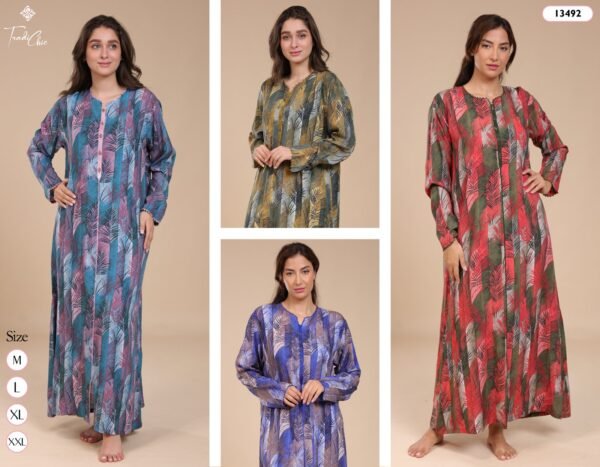 Tradi Chic Caftan d'intérieur imprimé – Réf 13492 – Couleurs assorties