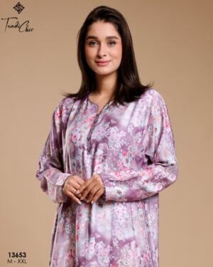 Tradi Chic Caftan d'intérieur fleuri – Réf 13653 – Mauve fleuri