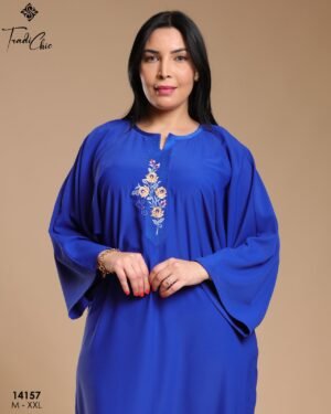 Tradi Chic Caftan d'intérieur brodé – Réf 14157 – Bleu roi