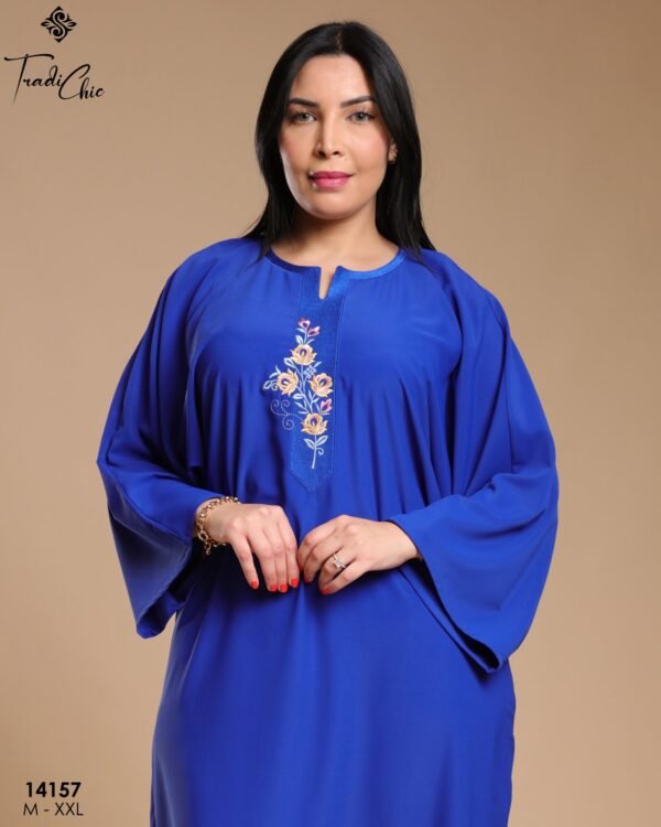 Tradi Chic Caftan d'intérieur brodé – Réf 14157 – Bleu roi