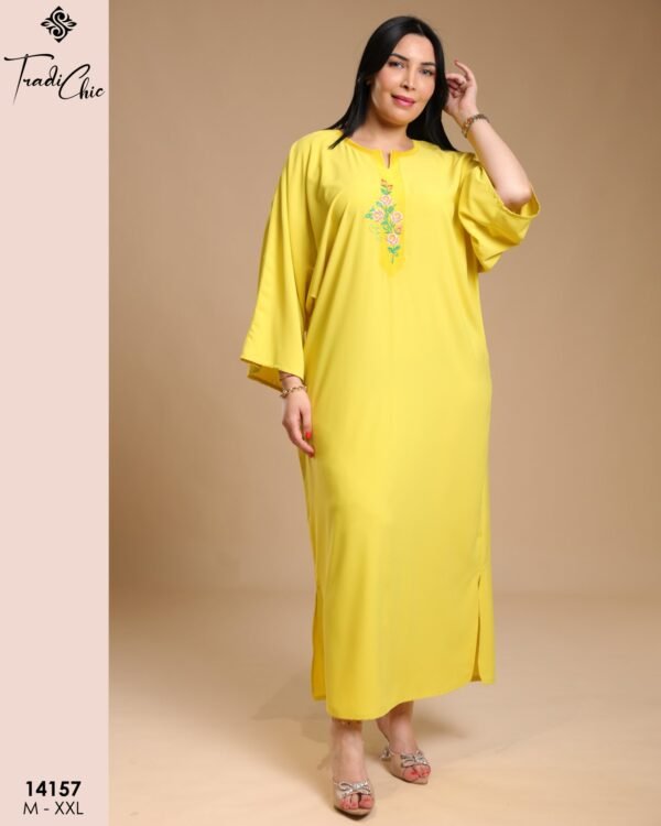 Tradi Chic Caftan d'intérieur brodé – Réf 14157 – Jaune