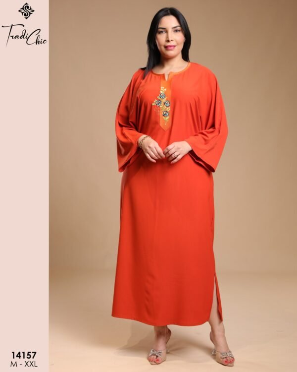 Tradi Chic Caftan d'intérieur brodé – Réf 14157 – Orange