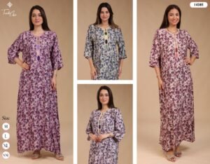 Tradi Chic Caftan d'intérieur fleuri – Réf 14385 – Couleurs assorties