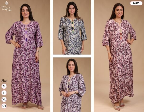 Tradi Chic Caftan d'intérieur fleuri – Réf 14385 – Couleurs assorties