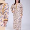 Tradi Chic Robe d'intérieur longue fleurie brodée – Réf 17972 – Jaune fleuri