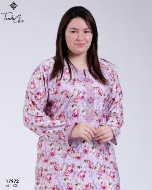 Tradi Chic Robe d'intérieur longue fleurie brodée – Réf 17972 – Lilas fleuri